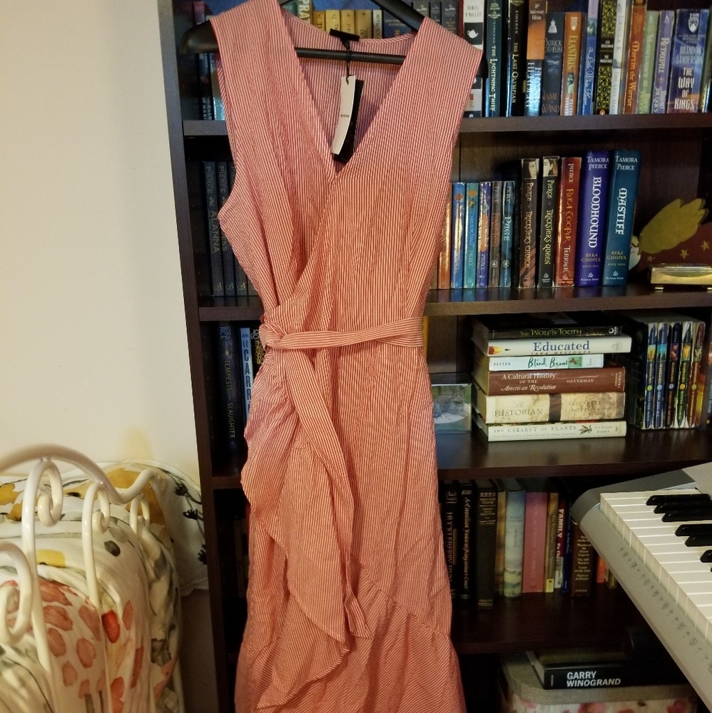 Who What Wear Striped Wrap Dress